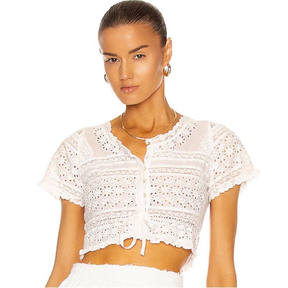 Nwt Loveshackfancy Farley Crop Top White Eyelet